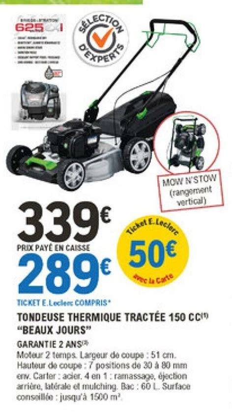 Promo Tondeuse Thermique Tract E Cc Beaux Jours Chez E Leclerc Brico