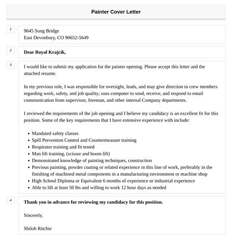 Painter Cover Letter Velvet Jobs