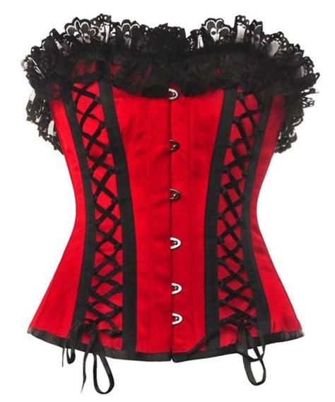 Red Satin Overbust Corset With Black Lace Gothic Halloween Costume