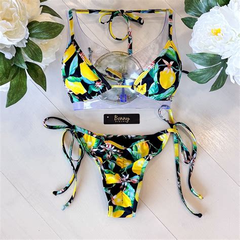 Lemon Print String Bikini Made In USA Cheeky Or Regular Coverage Etsy