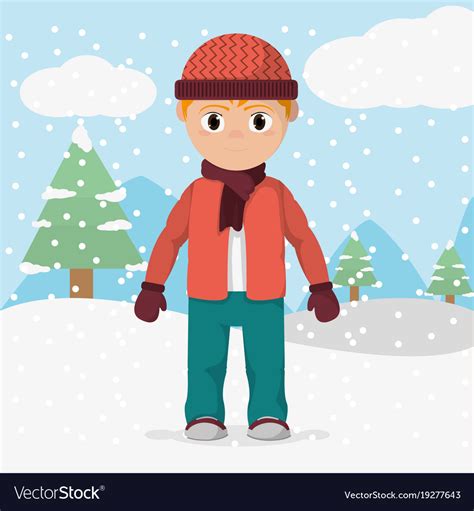 Boy With Winter Clothes And Cold Weather Vector Image