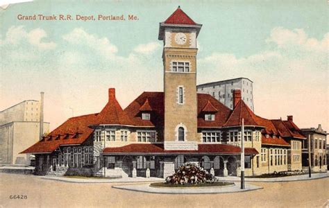 Grand Trunk Railroad Train Depot Portland Maine Postcard 1915 United