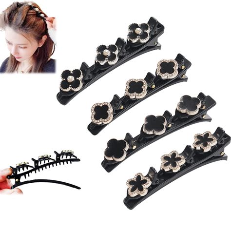 8PCS Satin Fabric Hair Bands Sparkling Crystal Stone Braided Hair Clips