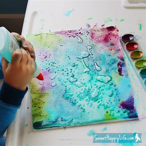 Watercolors Glue And Salt Canvas Art Kid Friendly Crafts Popsugar