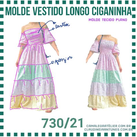 Molde Vestido Longo Ciganinha 730 21 CAMALEOA ATELIER DE COSTURA