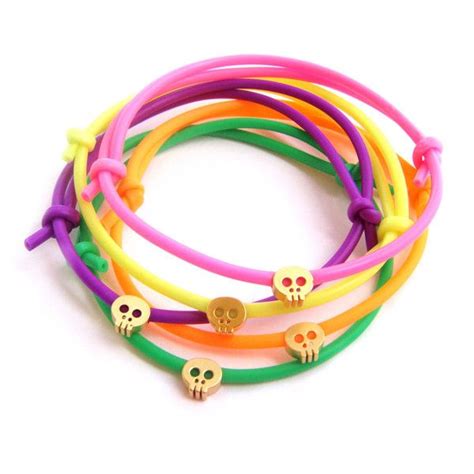 Tiny Skull Neon Bracelet Rubber Bracelet W Matt 14k Gold Plated Tiny