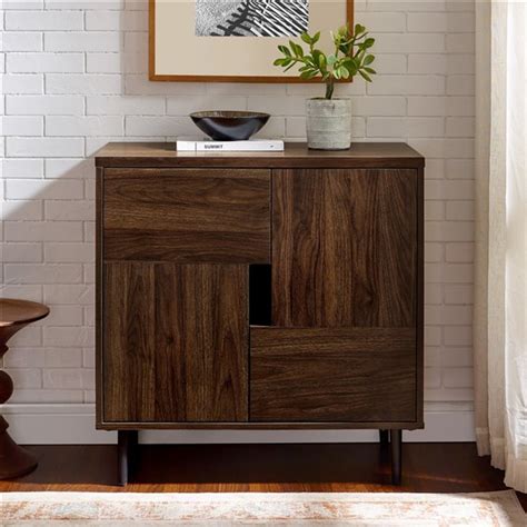 Walker Edison Mid Century Accent Cabinet 30 In X 31 In Dark Walnut Wood Lwf30adddw Rona