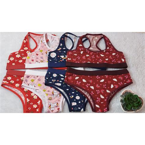 Kit Ou Conjuntos Lingerie Menina Mo A Juvenil Infantil Estamp