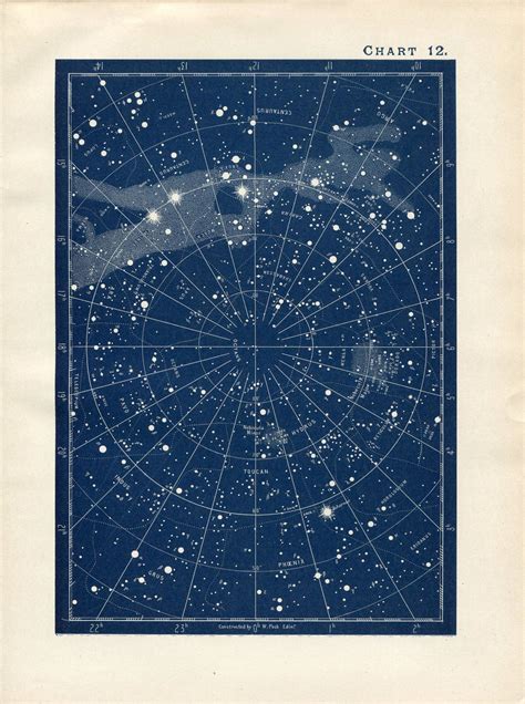 Antique Astronomy Star Chart Print Chromolithograph Constellation Art Astronomy Stars