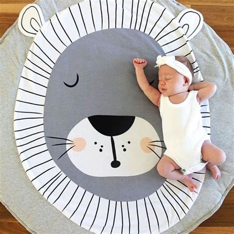 1pc Baby Play Mat For Newborns Cartoon Animals Lion Round Soft Playing ...