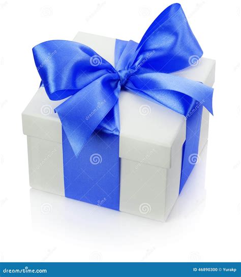 Gift Box With Blue Bow Isolated On The White Background Stock Photo