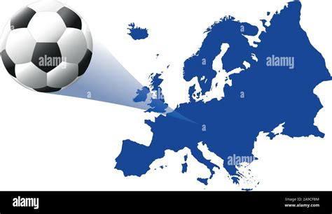 Blue map of Europe with Football flying. European Soccer Championship ...