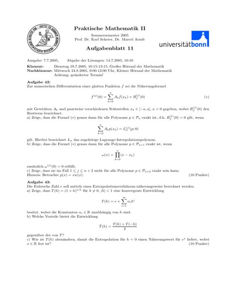 Praktische Mathematik Ii Aufgabenblatt