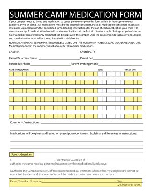 Fillable Online SUMMER CAMP MEDICATION FORM Showitfast Fax Email