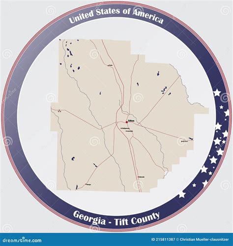 Map of Tift County in Georgia Stock Vector - Illustration of sign, education: 215811387