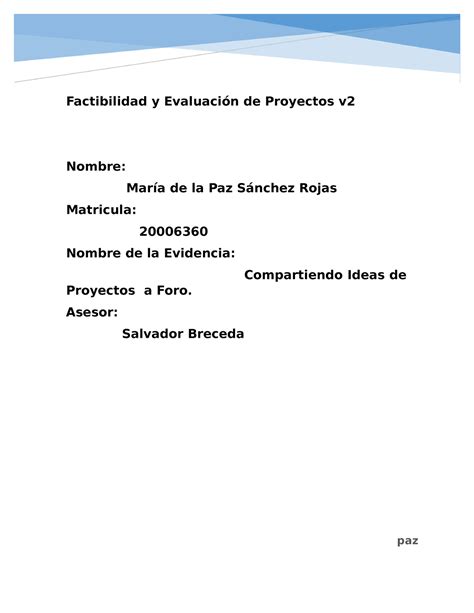 Compartiendo Ideas A Foro F Factibilidad Y Evaluaci N De Proyectos V