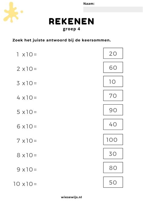 Werkblad Rekenen Vermenigvuldigen Groep 4