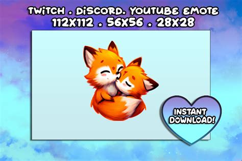 Fox Hugging Squish Kiss Emote For Twitch Kawaii Cute Squeeze Etsy