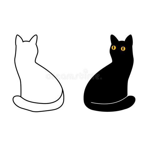 Cartoon Black Cat In Doodle Drawing Style Halloween Icon Stock Vector