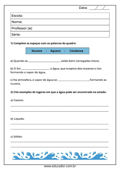 15 Atividades sobre o Ciclo da Água para 5º ano Educador