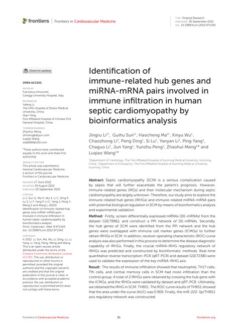 Pdf Identification Of Immune Related Hub Genes And Mirna Mrna Pairs