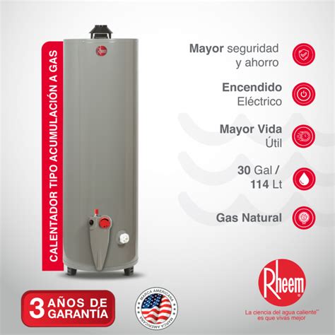 Calentador De Agua A Gas De Acumulaci N Galones Litros Rheem