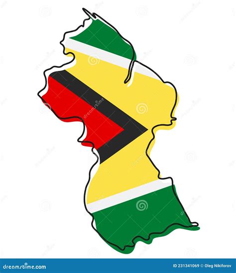 Stylized Outline Map Of Guyana With National Flag Icon Flag Color Map