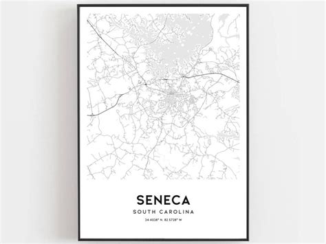 Seneca Map Print, Seneca Map Poster Wall Art, Sc City Map, South ...