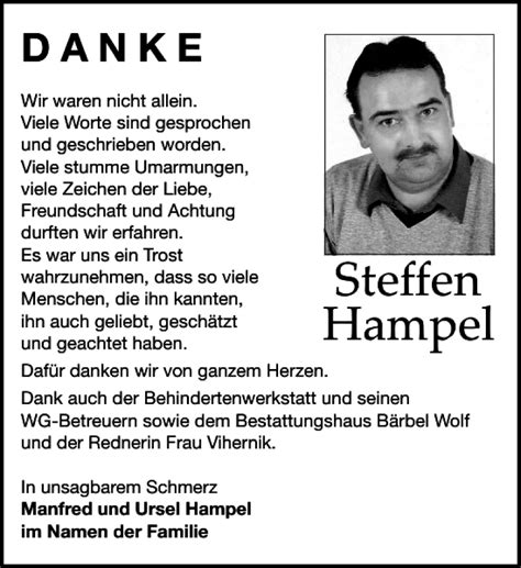 Traueranzeigen Von Steffen Hampel Trauer Anzeigen De