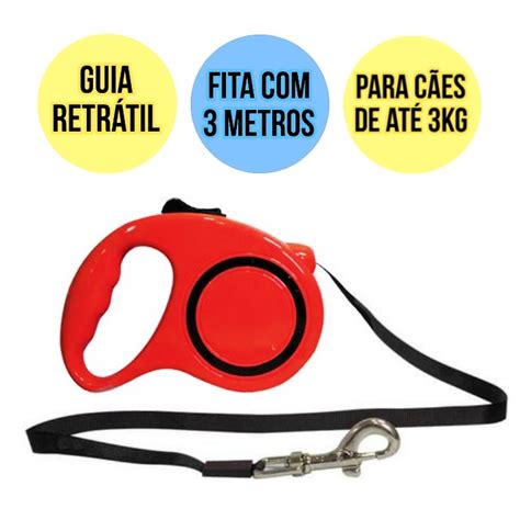 Coleira Guia Para Cão Cachorro até 3 KG Retrátil Passeio 3 metros Pet