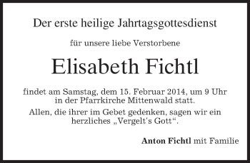 Traueranzeigen Von Elisabeth Fichtl Trauer Merkur De