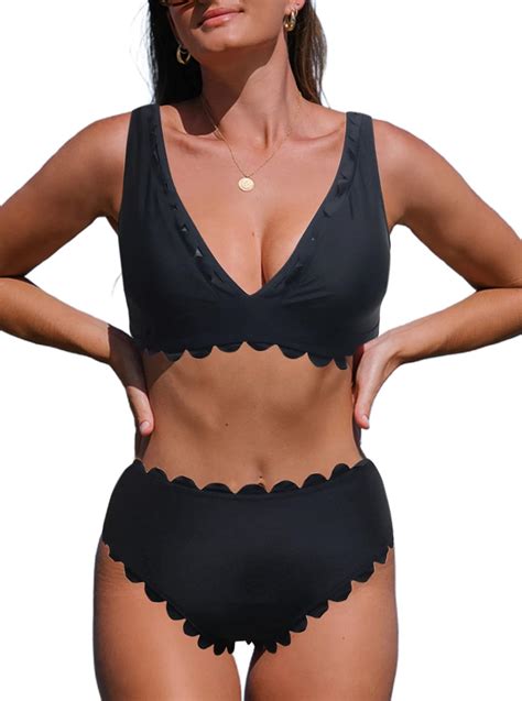 Amazon Hilinker High Waist Bikini Sets For Women Scalloped Trim