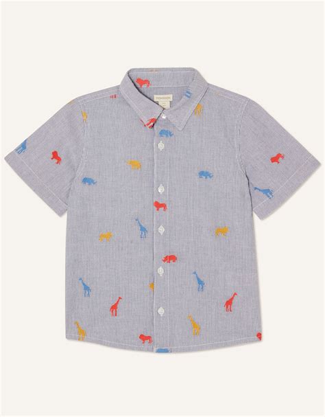 Jungle Embroidered Stripe Shirt Blue