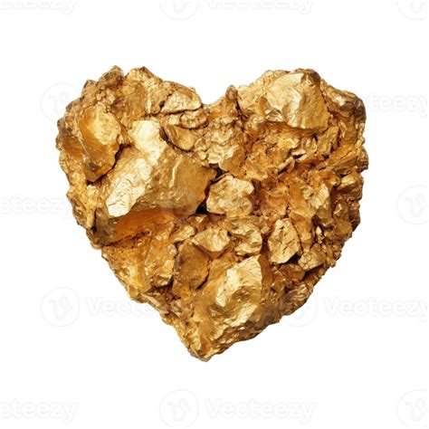 Heart Shaped Gold Nugget Isolated On Transparent Background Created