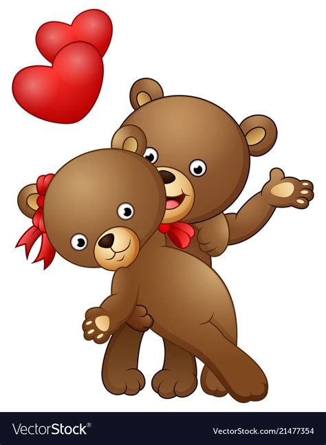 Cartoon Teddy Bear Couple Dancing With Red Heart Vector Image