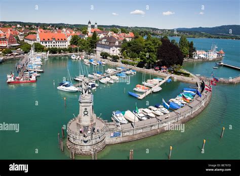 Lindau Bavaria Germany Aerial View Of Boats In Harbour And