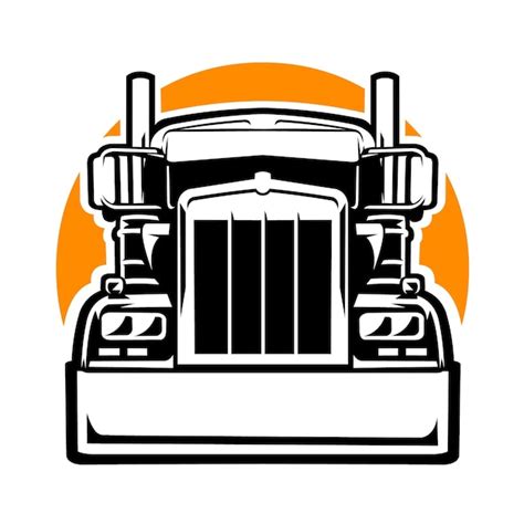 Premium Vector Semi Truck 18 Wheeler Front View Silhouette Black And