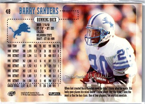 1996 SkyBox Impact Barry Sanders Card 48 Detroit Lions EBay