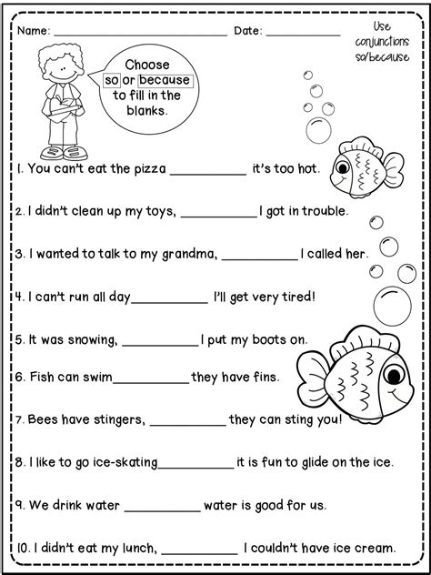 Conjunctions 1st Grade Conjunctions Worksheet Parts Of Speech Images