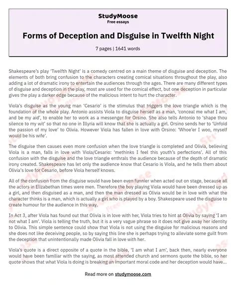 Forms of Deception and Disguise in Twelfth Night Free Essay Example