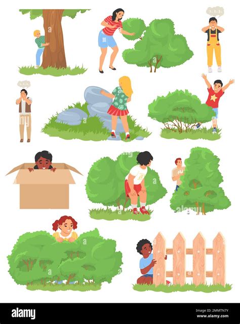 Kids Playing Hide And Seek Vector Set Stock Vector Image And Art Alamy