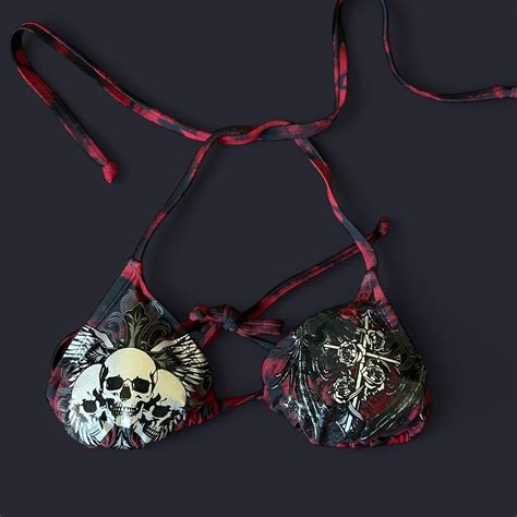 Black And Red Skull Bikini Top Brand New Gothbikini Depop