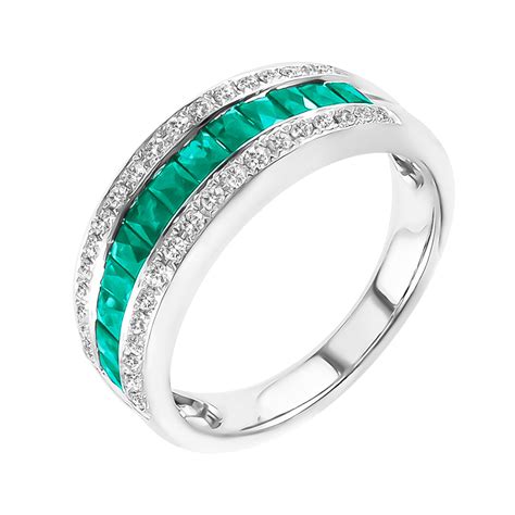 18ct White Gold Princess Cut Channel Set Emerald Eternity Ring