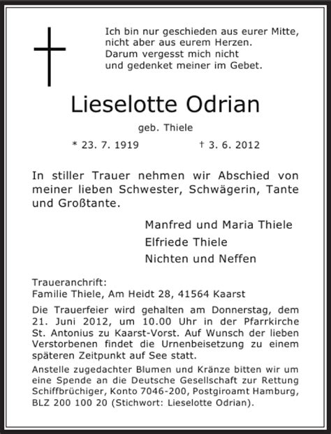 Alle Traueranzeigen für Lieselotte Odrian trauer rp online de