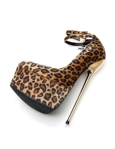 Leopard Essence Giaro Slick Platform Pumps With Lock And Ankle Strap