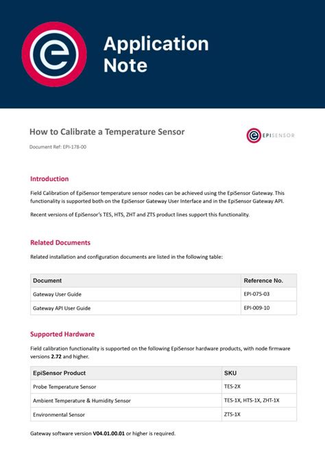 How To Calibrate A Temperature Sensor Application Note Episensor