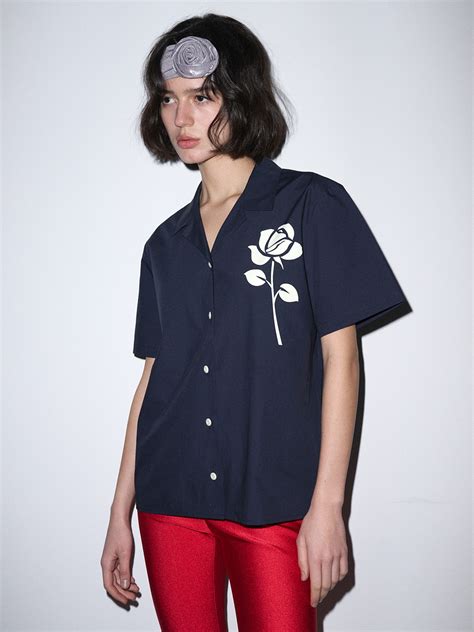 OVERSIZED SHIRT HALF SLEEVE UNE ROSE NAVY IVORY MARDI MERCREDI