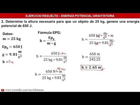 Ejercicios resueltos de Energía Potencial Gravitatoria determine la