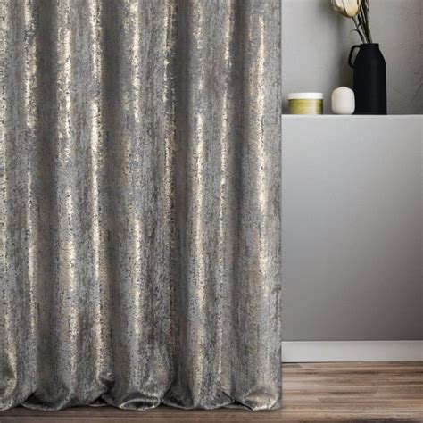 Made To Measure Velvet Grey Curtains With Metallic Gold Design Uk