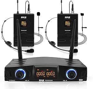 Pyle Compact UHF Wireless Microphone System Pro Portable Dual Channel